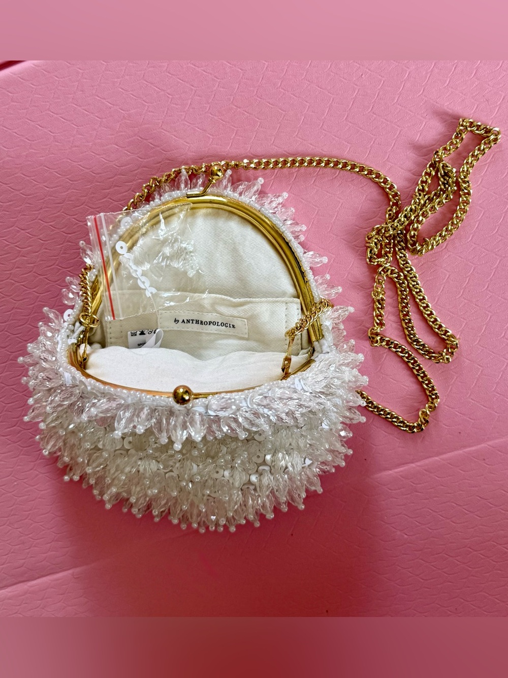 Anthropologie Crystal Beaded Sequin Oval Crossbody Evening Bag Bridal NWT